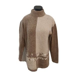 Milano Design Group Silk Sweater Women's Turtleneck Two-tone Brown Size M